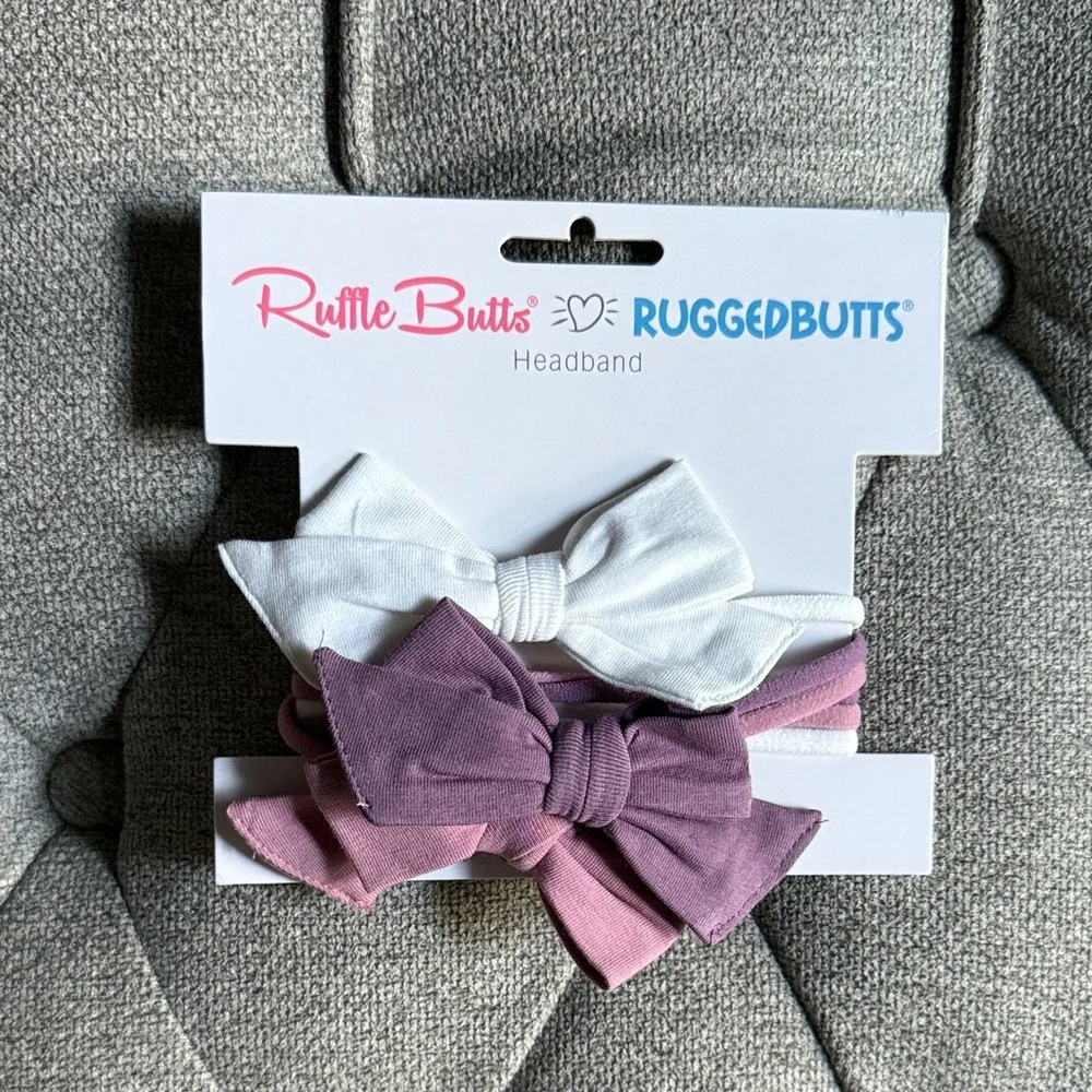 NWT Ruffle Butts 3 Pack Headbands One Size White Wisteria Mauve Vintage Violet